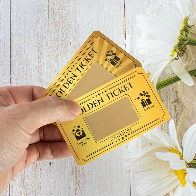 INKNOTE 120 PCS Golden Ticket Custom Scratch Off Cards 2 Styles DIY Coupon Cards Surprise Gift certificates for Birthday Concert Wedding Movie Small Business Vouchers Raffle Coupons 3.54 x 2inch - Image 3