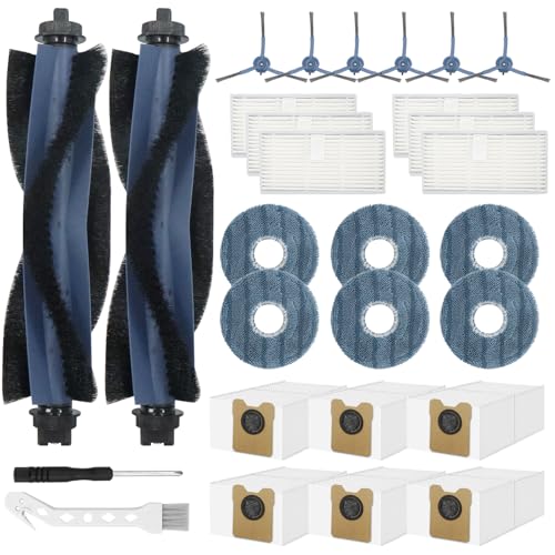 Asrhine 28 Pack Replacement Accessories for Eufy Omni C20 Robot Vacuums Parts, 2 Main Brush, 6 Side Brushes, 6 Washable Filters, 6 Dust Bags, 6 Mop Pads, 1 Cleaning Tool and 1 Screwdriver - Image 1