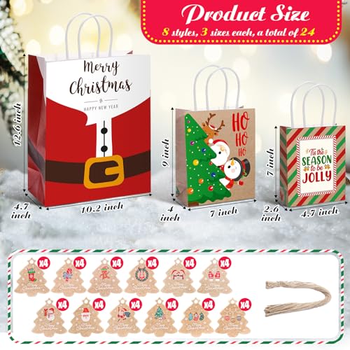 TaoBary 24 Pcs Christmas Kraft Gift Bags with Handles and 48 Gift Tags Assorted Sizes Xmas favors Bags Reliable Xmas goodie Paper Pouches 8 Styles 3 Sizes for Holiday Party Favors WrappingStylish - Image 3