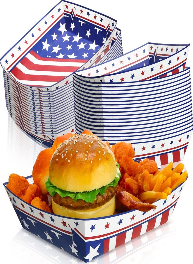 Sieral 36 Pcs American Flag Paper Food Tray, 250th Anniversary 4th of July Party Decorations, Red White Blue Hot Dog Trays Patriotic Food Serving Containers Boats for Summer Party Supplies - Image 1