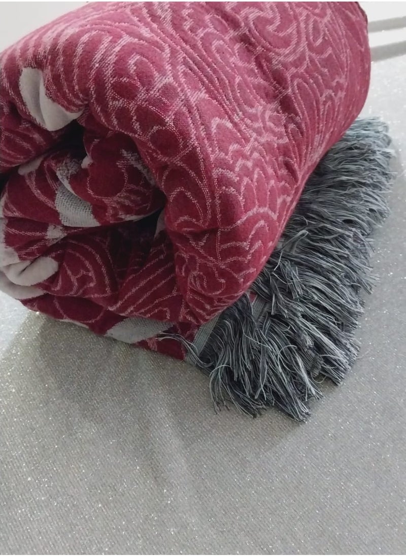 Generic Heavy double face wool cover with fringes 220*220  - Image 3