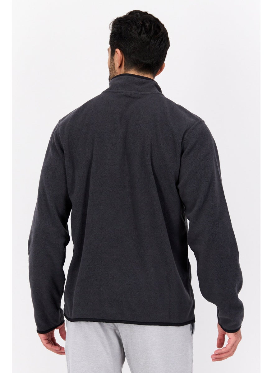 Hurley Men Mock Neck Embroidered  Long Sleeves Sweater, Grey  - Image 3