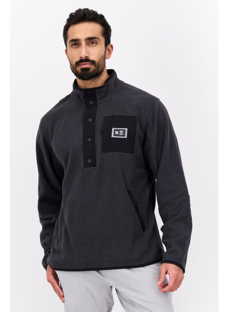 Hurley Men Mock Neck Embroidered  Long Sleeves Sweater, Grey  - Image 1
