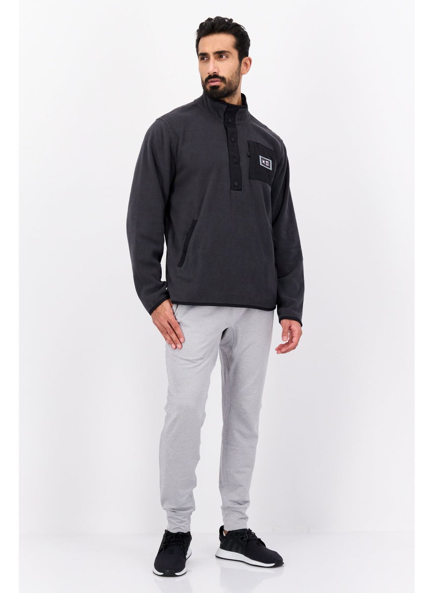 Hurley Men Mock Neck Embroidered  Long Sleeves Sweater, Grey  - Image 4
