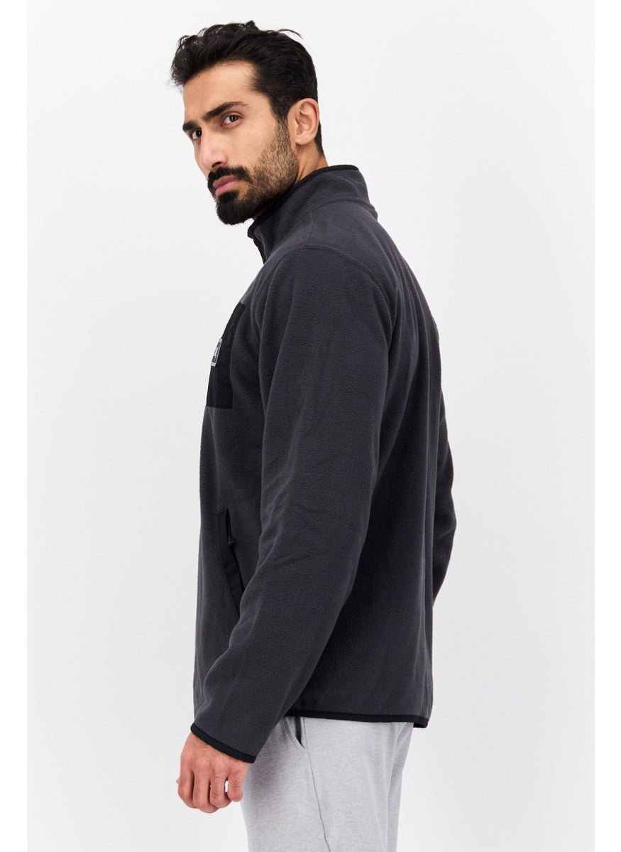 Hurley Men Mock Neck Embroidered  Long Sleeves Sweater, Grey  - Image 2