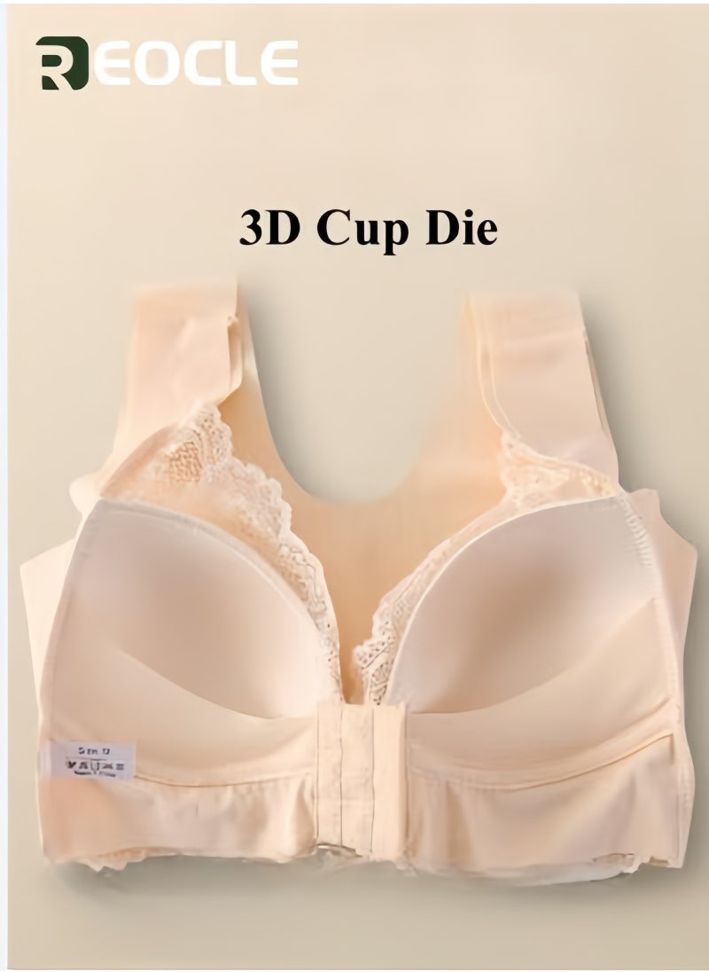 REOCLE Women's Front Closure Bra Full Coverage Lace Underwire Racerback Bra Comfort Plus Size Underwear Sleep Bra for Women - Image 2