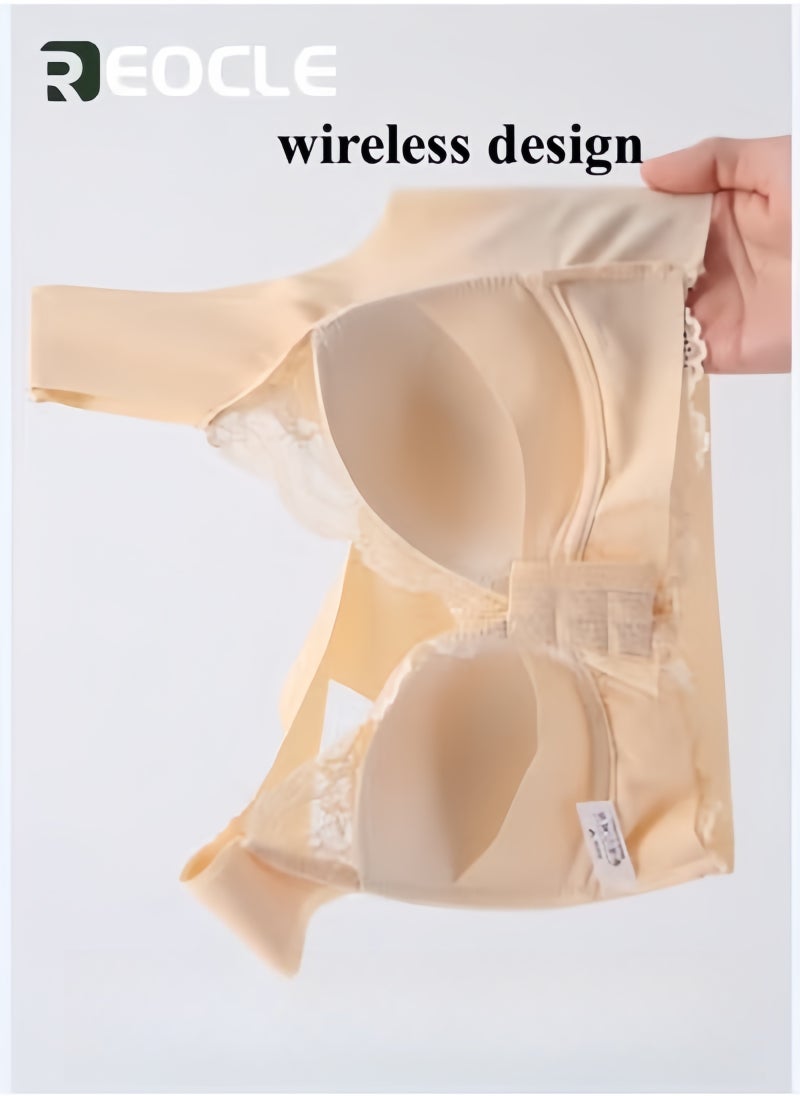 REOCLE Women's Front Closure Bra Full Coverage Lace Underwire Racerback Bra Comfort Plus Size Underwear Sleep Bra for Women - Image 4