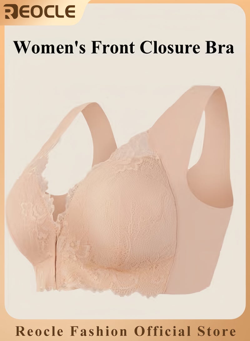 REOCLE Women's Front Closure Bra Full Coverage Lace Underwire Racerback Bra Comfort Plus Size Underwear Sleep Bra for Women - Image 1