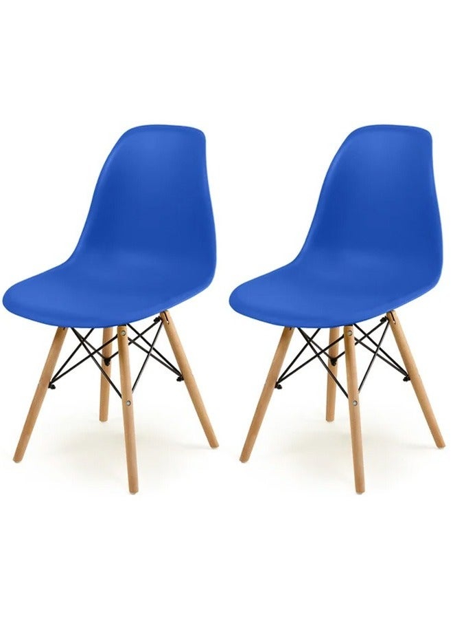 Taimi 2-Piece Office, Dining, Kitchen and Living Room Plastic Chair with Wooden Legs Blue 70x40x40cm  - Image 1