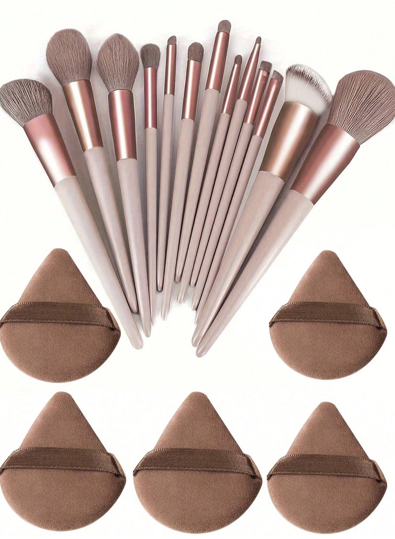 Shein Luxury Makeup Brush Set – 13 Professional Brushes with 5 Beauty Blenders for Powder, Eyeshadow & Contour Multicolour - Image 1