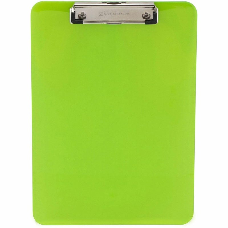 Charles Leonard Transparent Plastic Clipboard with Low Profile Clip and Pull Out Hook Letter Size Neon Green 1 Each 89725