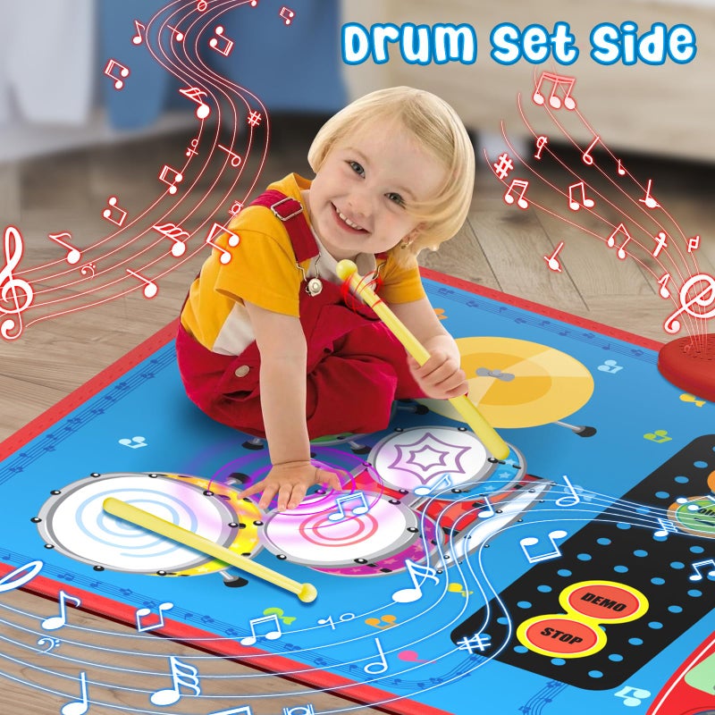 Oripira 2-in-1 Musical Mat Toys for 1 2 3 4 5 Year Old, Piano Keyboard & Drum Set with 2 Drum Sticks, Early Educational Musical Learning Toys Birthday for 1 2 3 4 5 Year Old Boys & Girls, Blue - Image 5