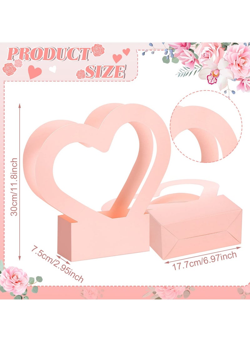 SOLARAE 12 Pcs Heart-shaped Gift Bag Flower Boxes, Bouquet Flower Wrapping Paper Bag with Handle Folding Basket for Mother's Day Wedding Party Birthday Party - Image 2