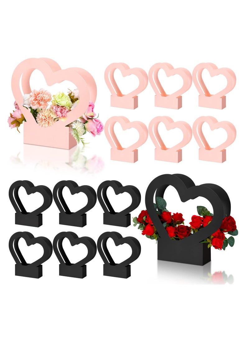 SOLARAE 12 Pcs Heart-shaped Gift Bag Flower Boxes, Bouquet Flower Wrapping Paper Bag with Handle Folding Basket for Mother's Day Wedding Party Birthday Party - Image 1
