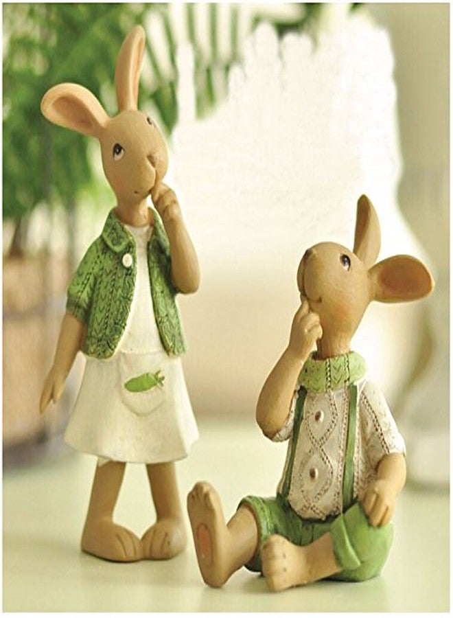 KiaoTime Set of 2 Vintage Rustic Country Bunnies Figurine Ornament Decorative Easter Decor Resin Bunnies Rabbit Egg Figurine Rabbit Statue (Standup Bunnies) - Image 5