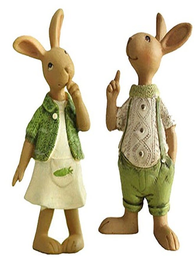 KiaoTime Set of 2 Vintage Rustic Country Bunnies Figurine Ornament Decorative Easter Decor Resin Bunnies Rabbit Egg Figurine Rabbit Statue (Standup Bunnies) - Image 1