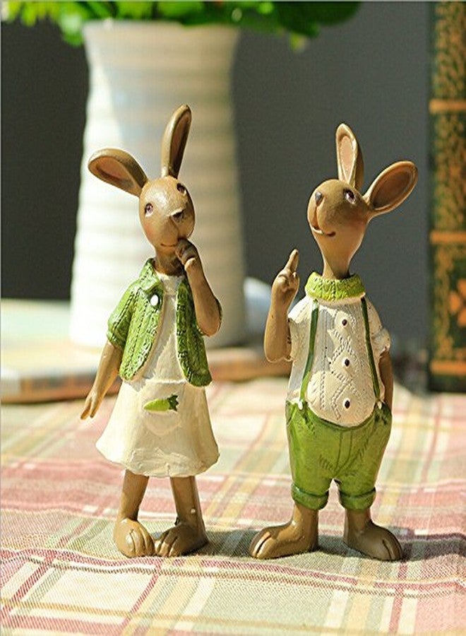 KiaoTime Set of 2 Vintage Rustic Country Bunnies Figurine Ornament Decorative Easter Decor Resin Bunnies Rabbit Egg Figurine Rabbit Statue (Standup Bunnies) - Image 4