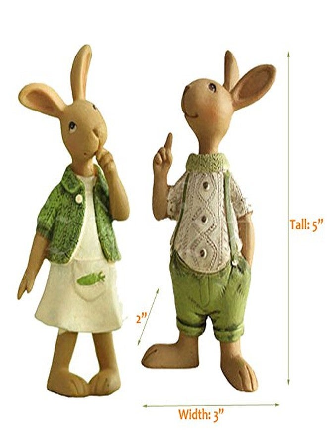KiaoTime Set of 2 Vintage Rustic Country Bunnies Figurine Ornament Decorative Easter Decor Resin Bunnies Rabbit Egg Figurine Rabbit Statue (Standup Bunnies) - Image 3