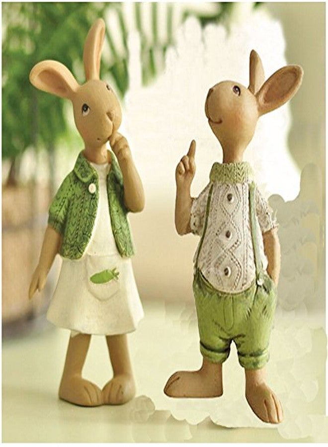 KiaoTime Set of 2 Vintage Rustic Country Bunnies Figurine Ornament Decorative Easter Decor Resin Bunnies Rabbit Egg Figurine Rabbit Statue (Standup Bunnies) - Image 2