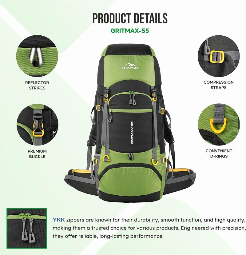 TRAWOC GRITMAX 55L Travel Backpack for Hiking and Camping - Image 2