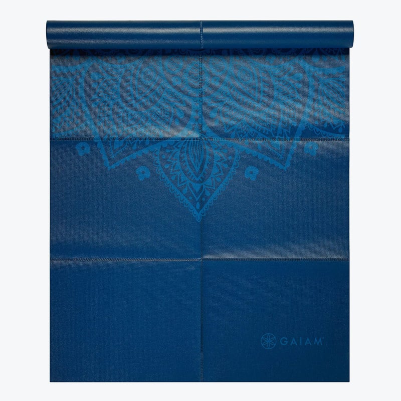 Gaiam Yoga Mat Folding Travel Fitness & Exercise Mat | Foldable Yoga Mat for All Types of Yoga, Pilates & Floor Workouts, Blue Sundial, 2mm - Image 1