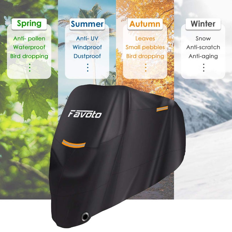 Favoto Waterproof Motorcycle Cover XXL Motorbike Cover 245cm long UV Scratch Bird Droppings Heat-Resistant Outdoor Protection Black 96.5x41x50 inch - Image 2
