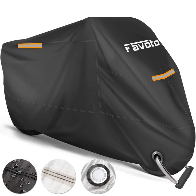 Favoto Waterproof Motorcycle Cover XXL Motorbike Cover 245cm long UV Scratch Bird Droppings Heat-Resistant Outdoor Protection Black 96.5x41x50 inch - Image 1