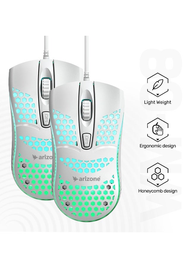 أريزون فأرة الألعاب البصرية السلكية أريزون WM-08 RGB - تصميم مريح بأربعة أزرار مع إضاءة متعددة الألوان وضبط دقيق لـ DPI - Image 5