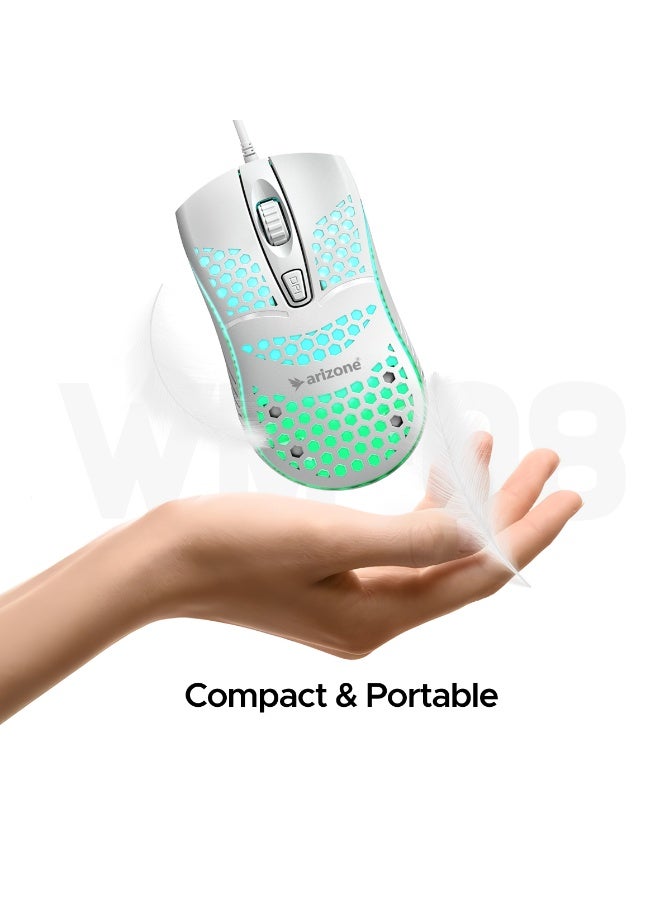 أريزون فأرة الألعاب البصرية السلكية أريزون WM-08 RGB - تصميم مريح بأربعة أزرار مع إضاءة متعددة الألوان وضبط دقيق لـ DPI - Image 2