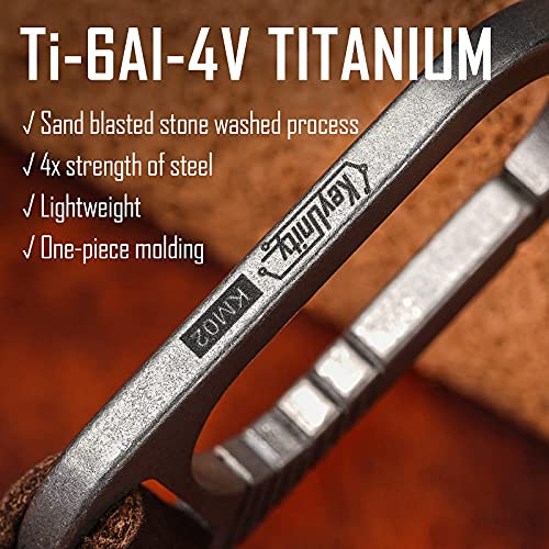 KeyUnity KM02SW Titanium Belt Clip Carabiner Leather Keychain Holder with Removable Stainless Steel Key Ring (Sandblasted) - Image 3