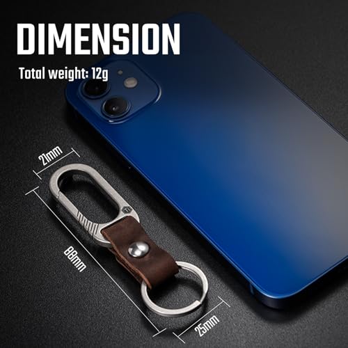 KeyUnity KM02SW Titanium Belt Clip Carabiner Leather Keychain Holder with Removable Stainless Steel Key Ring (Sandblasted) - Image 5
