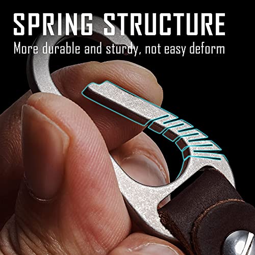 KeyUnity KM02SW Titanium Belt Clip Carabiner Leather Keychain Holder with Removable Stainless Steel Key Ring (Sandblasted) - Image 2