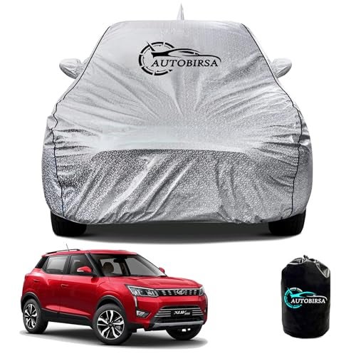 AUTOBIRSA Waterproof Car Body Cover for Mahindra Xuv300 with Mirror and Antenna Pocket and Soft Cotton Lining (4 Side Elastic Triple Stitched & Metallic Silver with Black Piping Style) - Image 1