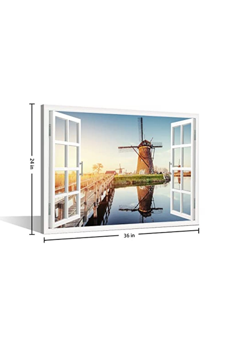 TISHIRON 3D Window View Forest Landscape Canvas Art Wall Decor Autumn Natural Scenery Modern Home Decor Canvas Wall Decor for Living Room Bedroom Office Posters Prints Framed Ready to Hang - 36"W x 24"H - Image 4