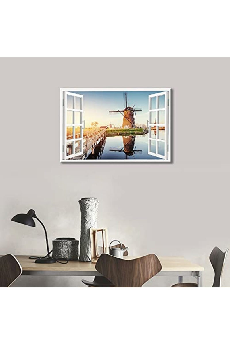 TISHIRON 3D Window View Forest Landscape Canvas Art Wall Decor Autumn Natural Scenery Modern Home Decor Canvas Wall Decor for Living Room Bedroom Office Posters Prints Framed Ready to Hang - 36"W x 24"H - Image 3