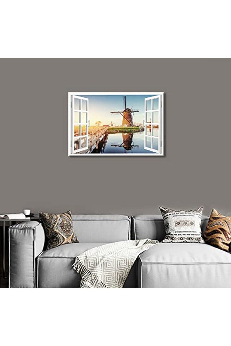 TISHIRON 3D Window View Forest Landscape Canvas Art Wall Decor Autumn Natural Scenery Modern Home Decor Canvas Wall Decor for Living Room Bedroom Office Posters Prints Framed Ready to Hang - 36"W x 24"H - Image 2