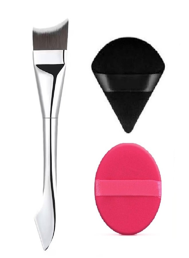 Gonegal Makeup All in One Soft Flat Foundation & concealer Brush With Pizza & Round Puff. (Set Of-3) - Image 1