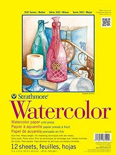 Strathmore 300 Series Watercolor Paper Pad Tape Bound 9x12 inches 12 Sheets 140lb300g  Artist Paper for Adults and Students  Watercolors Mixed Media Markers and Art Journaling