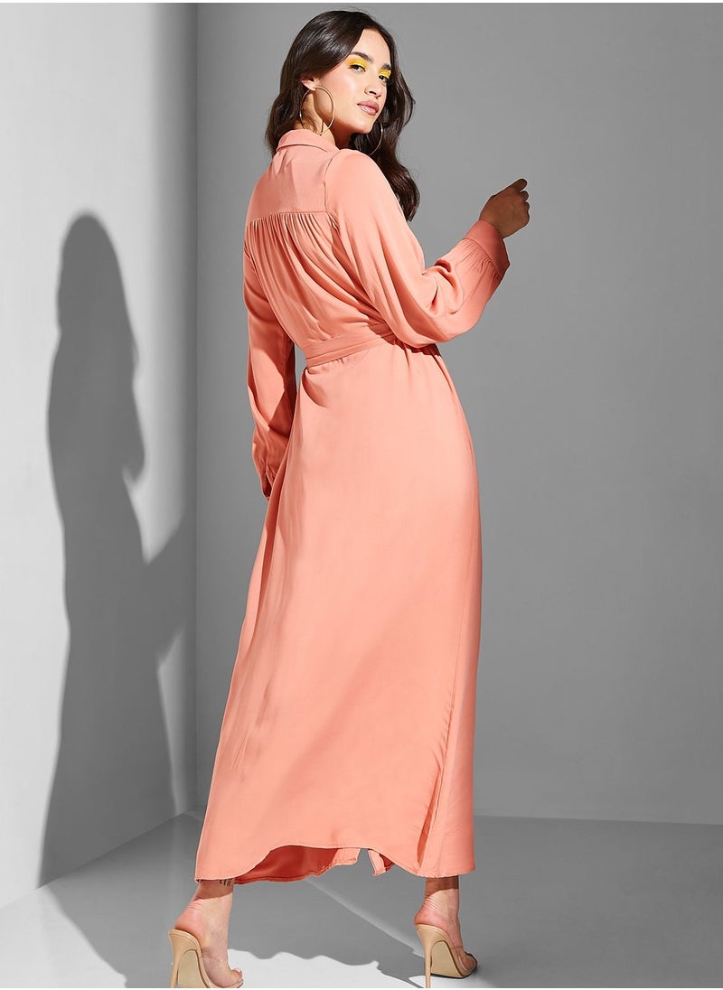Refka by modanisa - Plisse Puff Sleeve Dress - Image 1