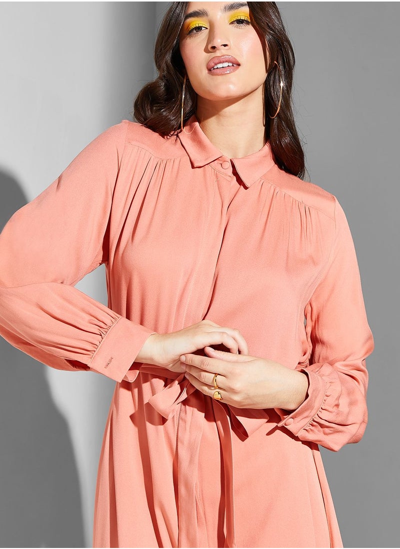 Refka by modanisa - Plisse Puff Sleeve Dress - Image 1
