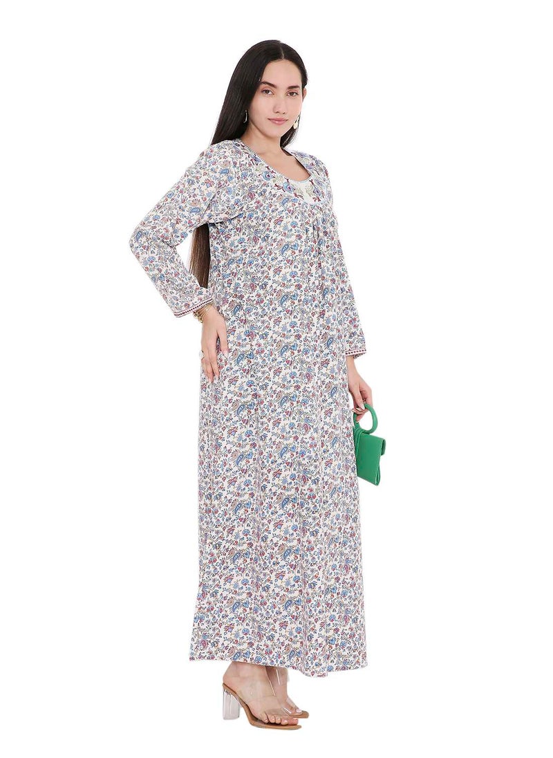 HANA & SARA ELEGANT FARASHA WITH UNIQUE THREAD EMBROIDERY AND STYLISH PRINTED MODEST ARABIC KAFTAN JALABIYA DRESS  - Image 1