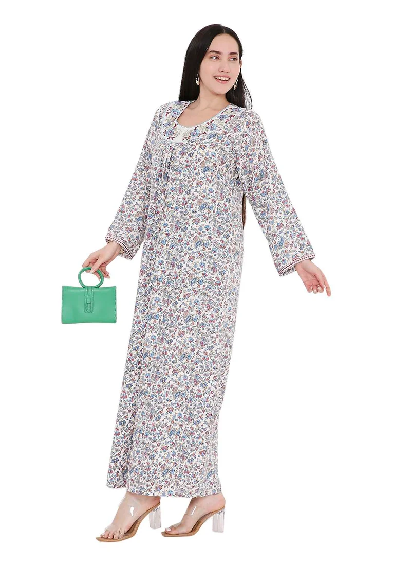 HANA & SARA ELEGANT FARASHA WITH UNIQUE THREAD EMBROIDERY AND STYLISH PRINTED MODEST ARABIC KAFTAN JALABIYA DRESS