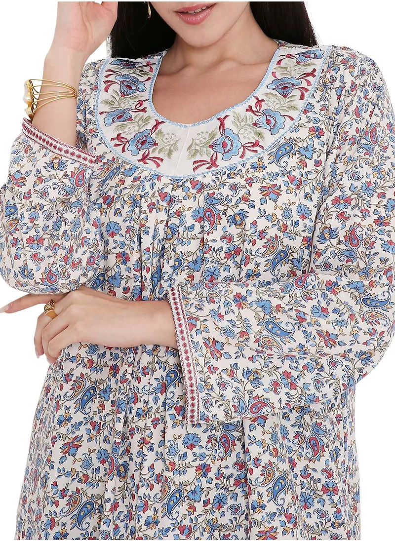 HANA & SARA ELEGANT FARASHA WITH UNIQUE THREAD EMBROIDERY AND STYLISH PRINTED MODEST ARABIC KAFTAN JALABIYA DRESS