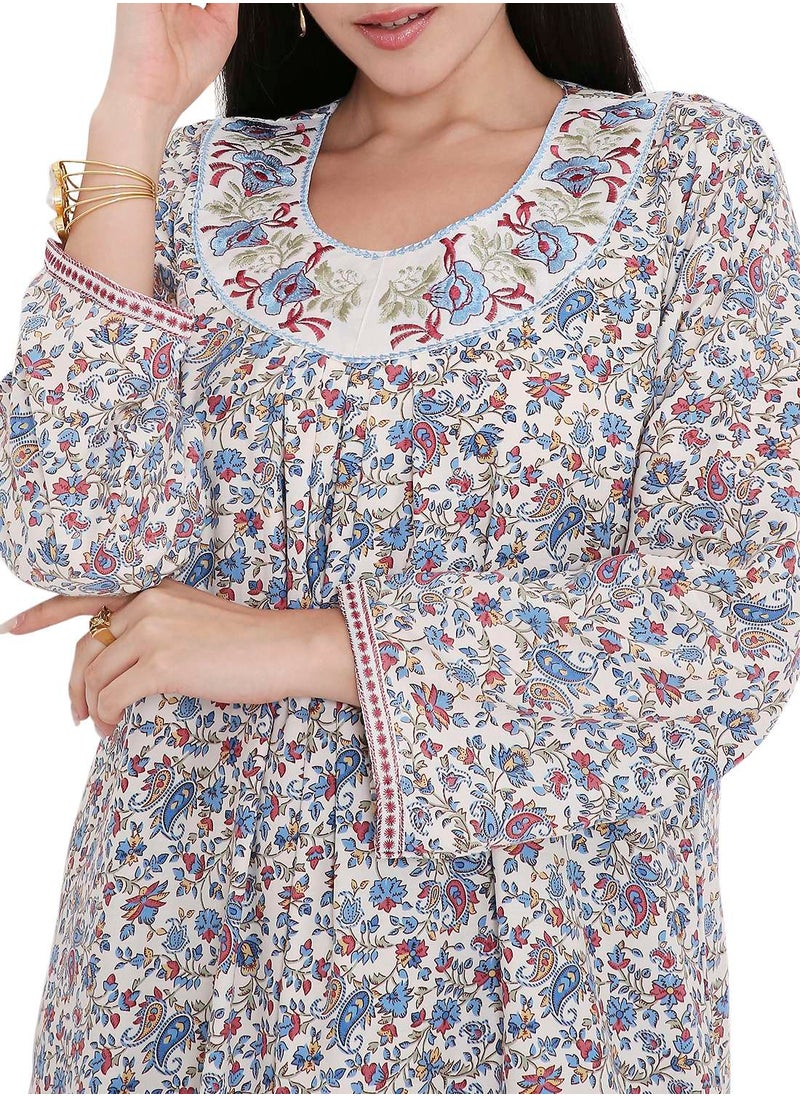 HANA & SARA ELEGANT FARASHA WITH UNIQUE THREAD EMBROIDERY AND STYLISH PRINTED MODEST ARABIC KAFTAN JALABIYA DRESS  - Image 3
