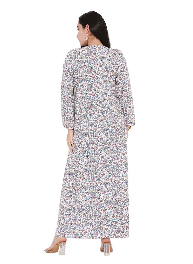 HANA & SARA ELEGANT FARASHA WITH UNIQUE THREAD EMBROIDERY AND STYLISH PRINTED MODEST ARABIC KAFTAN JALABIYA DRESS  - Image 2