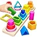 PEBIRA Montessori Toys for 1 2 3 Year Old Boys Girls Toddlers Heightened PegFree Wooden Stacking Toys Shape Sorter Learning Toy Birthday Gift for Baby Kid Age 14 Preschool Toy Various Game Play - Image 3