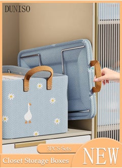 DUNISO 3 Pieces Fabric Closet Storage Organizer Set Foldable Clothes Boxes Large Capacity Wardrobe Stackable Closet Drawer with Handle for Leggings Stockings Socks Underwear  - Image 1