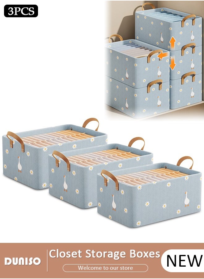 DUNISO 3 Pieces Fabric Closet Storage Organizer Set Foldable Clothes Boxes Large Capacity Wardrobe Stackable Closet Drawer with Handle for Leggings Stockings Socks Underwear  - Image 1