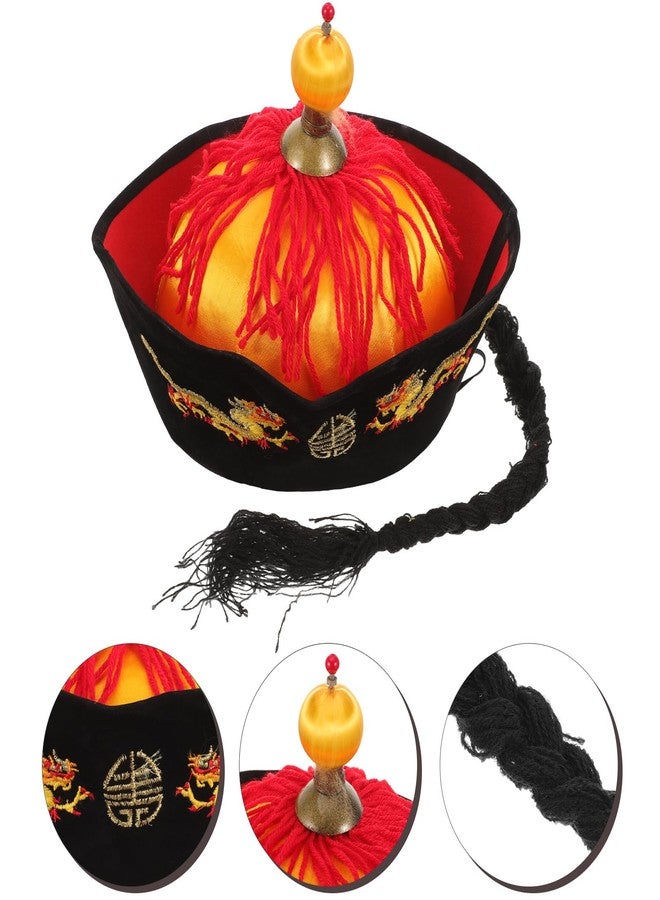 PACKOVE Chinese Royal Hat Chinese Emperor Hat Oriental Ancient Hanfu With Braids Ponytail For Party Cosplay Stage Performance - Image 3