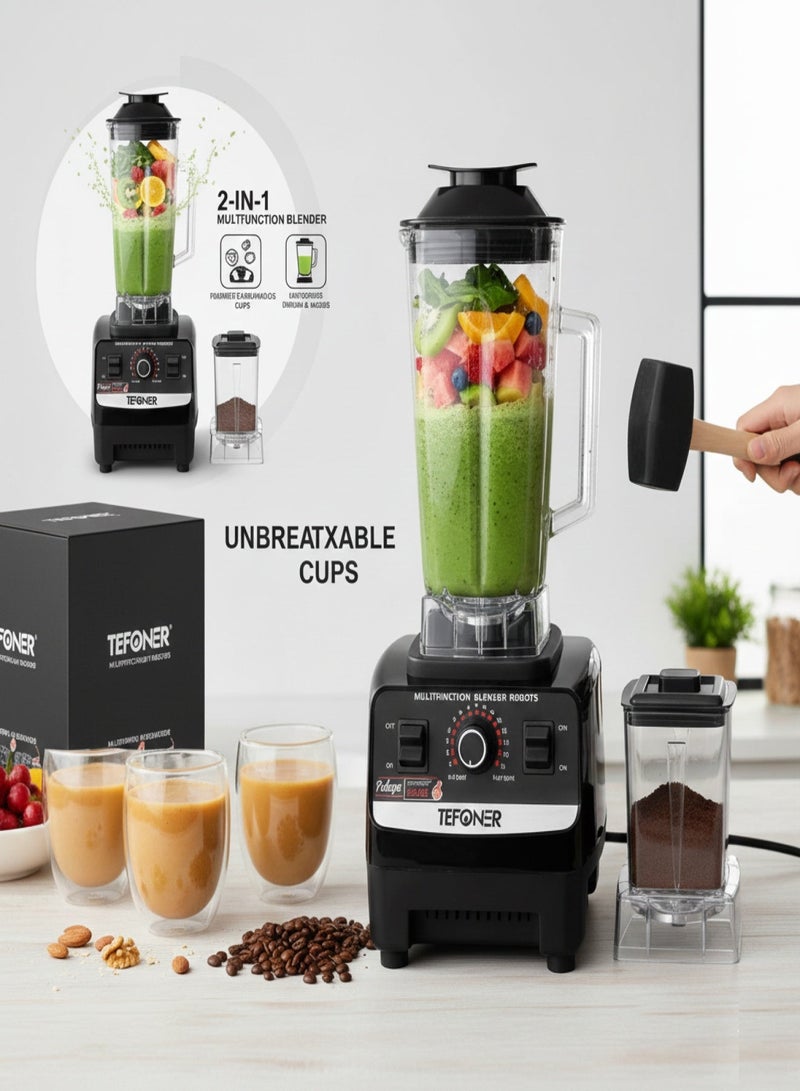 TEFONER Powerful 7500W electric blender. mixer grinder with large jug mix even glass. blender machine has multiple speed settings for powerful blending. 2 liter juicer machine capacity and comes with two blending jugs, making it suitable for all uses. mixture machine for fruits, vegetables, smoothies, and much more. - Image 3